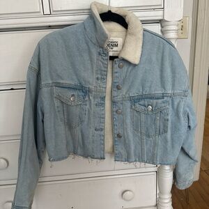 Zara Light Blue Denim Jacket with Cream Sherpa Lining